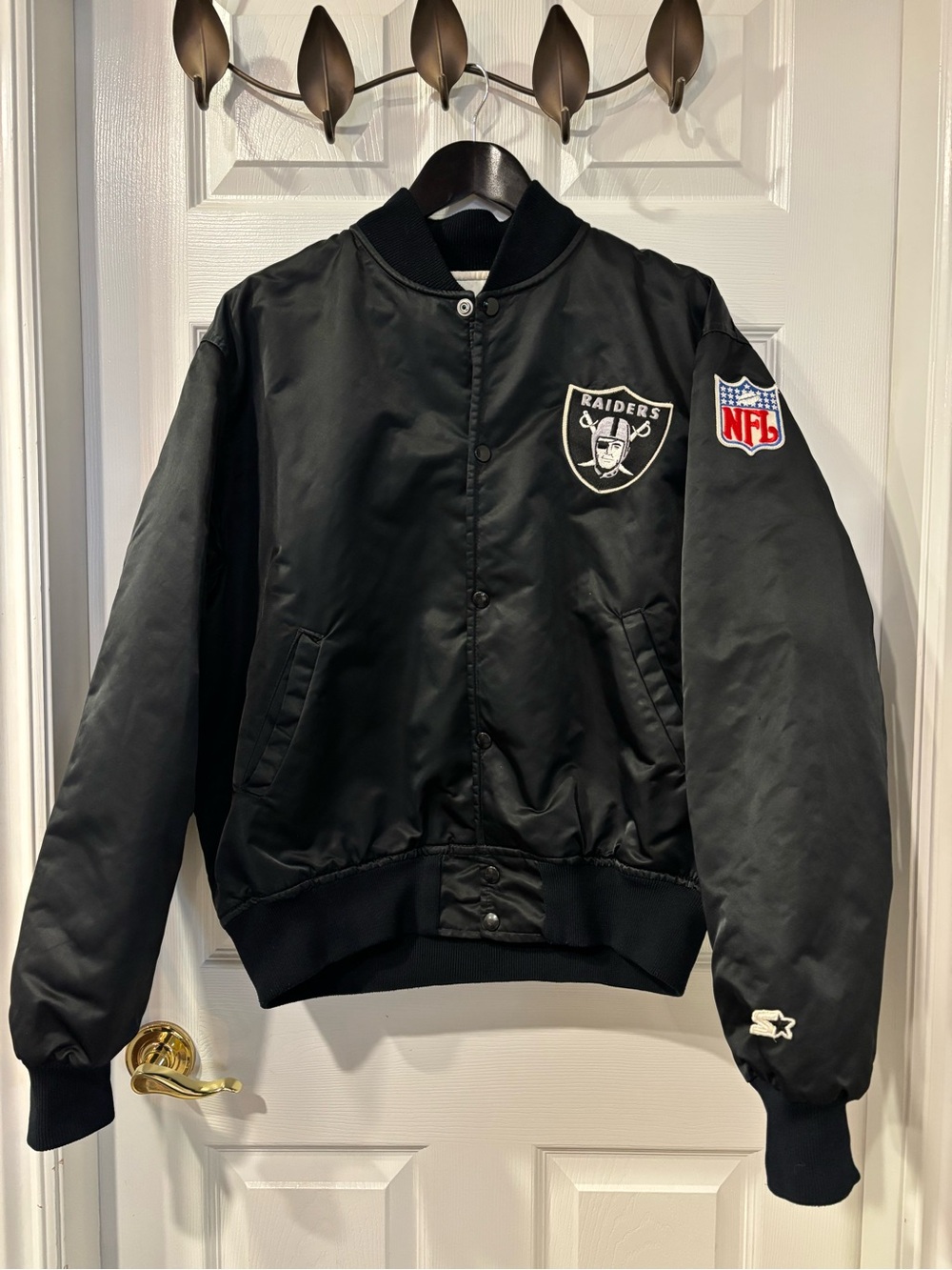 Vintage Raiders Black Satin Bomber Jacket - Official NFL Design